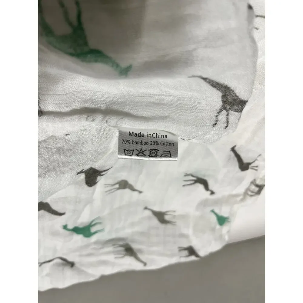 Tiny Zone Gray Green Giraffe Muslin Swaddle Baby Blanket Bamboo Cotton Blend